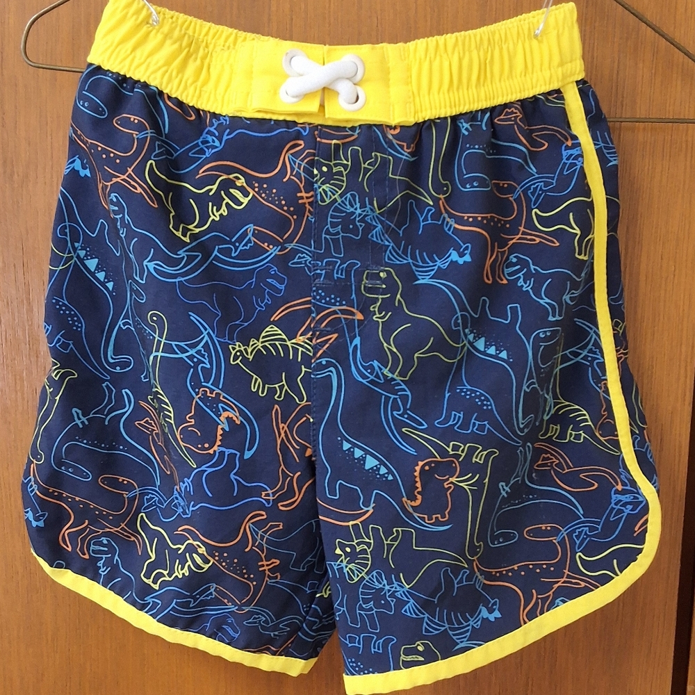 Kids Dinosaur Swim Shorts with Yellow Trim